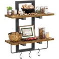 thumbnail image 3 of Floating Shelves for Wall Set of 2, Wood Wall Shelf with 6 Hooks, 2 Tier Hanging Decorative Storage Shelves for Living Room Bedroom Bathroom Kitchen Office Coffee Bar, Rustic Brown, 3 of 6