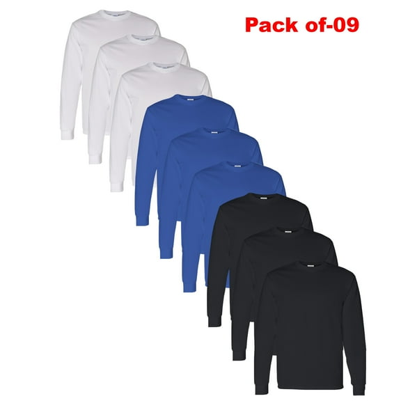 Gildan -Long Sleeve T-Shirt | Heavy Cotton Long Sleeve Tee For Men | 100% Cotton | Mix Color | Pack of 9 | S Size