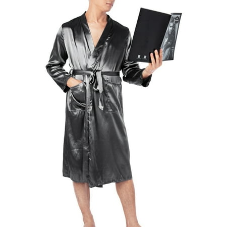 

Men s Pajama Robes V Neck Satin Robe Long Sleeve Sleepwear Bathrobe Pajamas Nightgown Sleepwear Gray