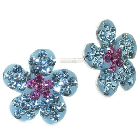 - Sterling Silver Pave Crystal Flower Stud Earrings