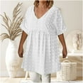 thumbnail image 6 of Swiss Dot Babydoll Tops Womens Loose Short Sleeve V Neck Flowy Blouse Solid Color Trendy Summer Vacation Outfits (XL, White), 6 of 6