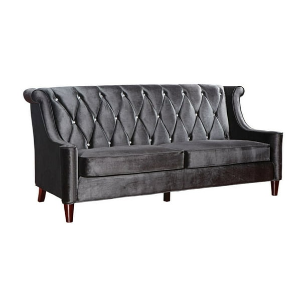 Armen Living Barrister Sofa, Black Velvet with Crystal ...