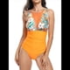 thumbnail image 1 of Traje de Baño de una Pieza para Mujer con Cuello en V y . Color Naranja L, 1 of 9
