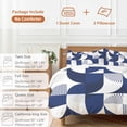 thumbnail image 6 of 3 Piece Navy Blue Geometric Duvet Cover Set Queen Size,Microfiber Comforter/Quilt Cover with Corner Ties and 2 Pillowcases,Middle Century Modern Abstract Art All Season Bedding with Zipper Closure, 6 of 8