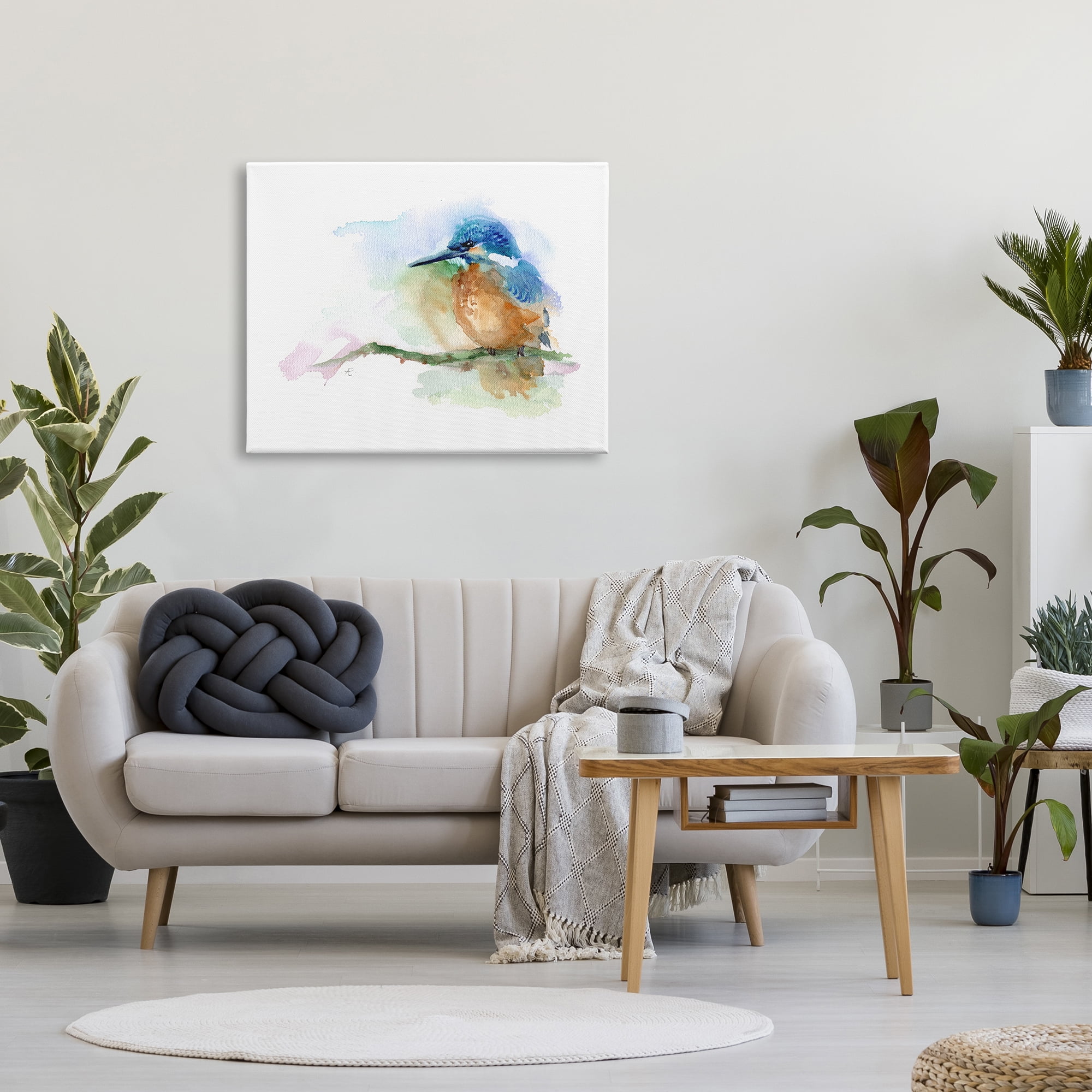 Stupell Industries Kingfisher Perched Bird on Cottage Tree Branch Animals & Insects Painting Gallery Wrapped Canvas Print Wall Art, 30 x 40