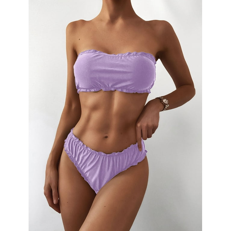 Bandeau basic light purple bikini sale set