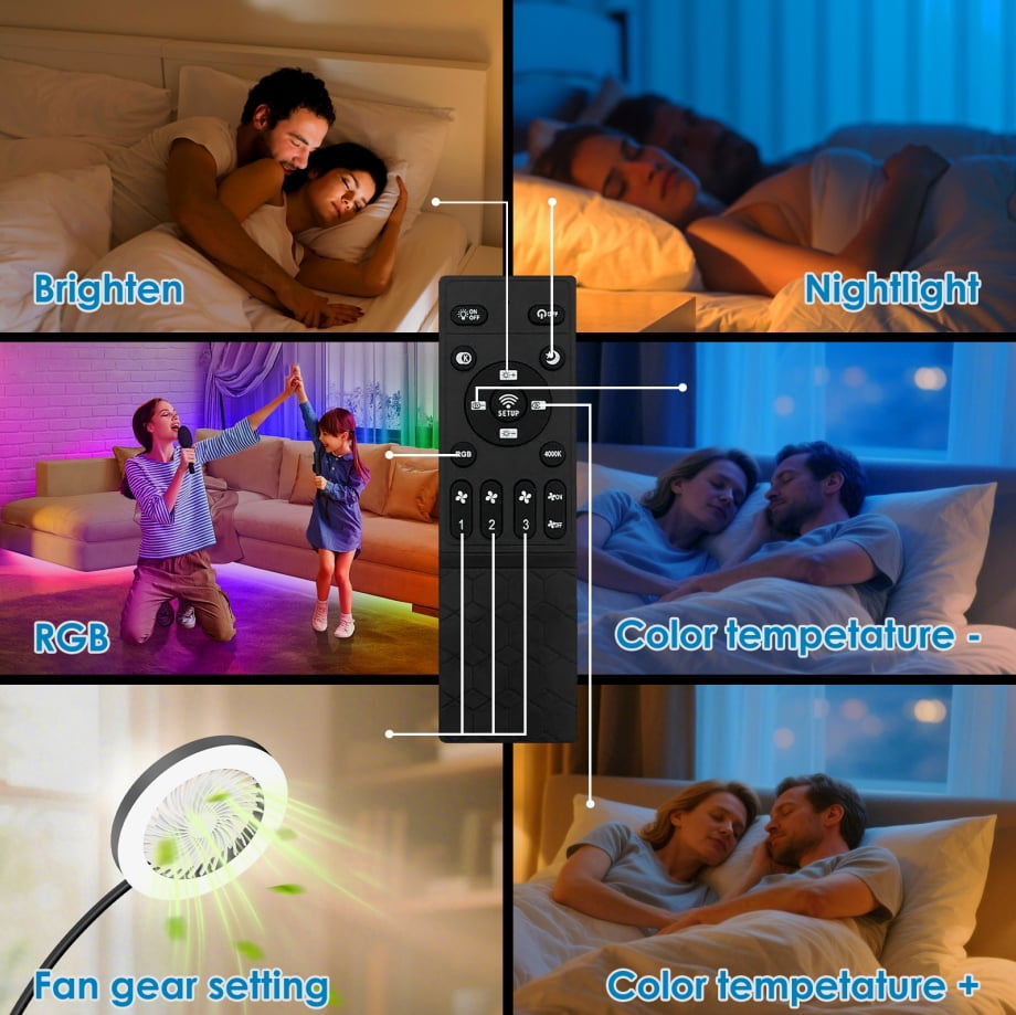 IDOGLOME Floor Fan with RGB Lights Lamp 18w 1200Lm LED Light Fixture with Standing Fan and Remote（Black）