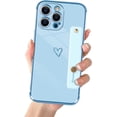 thumbnail image 6 of Compatible with iPhone 14 Pro Max Case for Women Girls,Soft TPU Cute Love Heart Plating Bumper Wristband Holder Bling Phone Case Slim Anti-Scratch Shockproof Luxury Case Cover(Sky Blue), 6 of 14