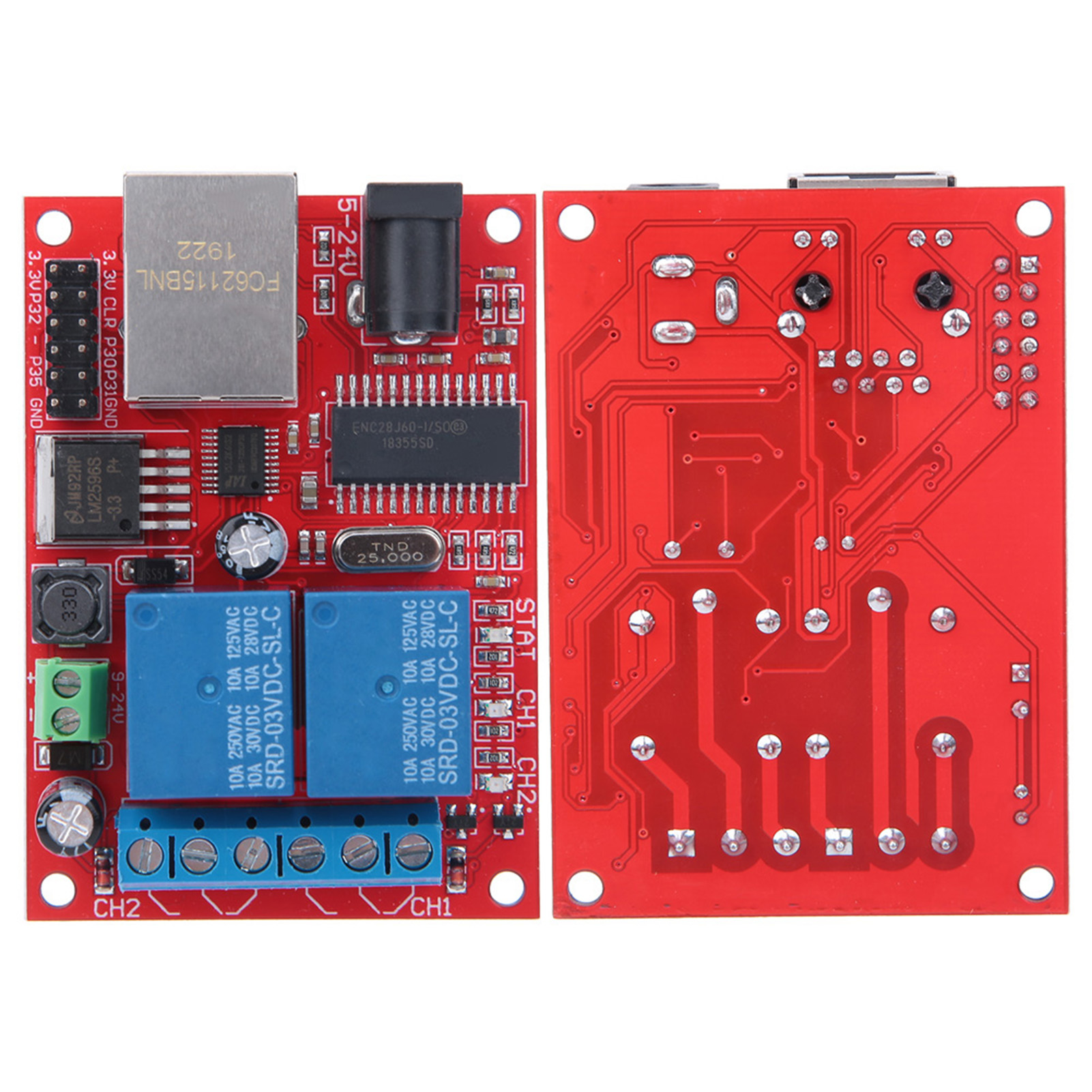Module Relais Ethernet 2 Voies - Contrôle Via IP Web, Tension DC 5V-24V, Carte Relais LAN Pour Domotique - 14