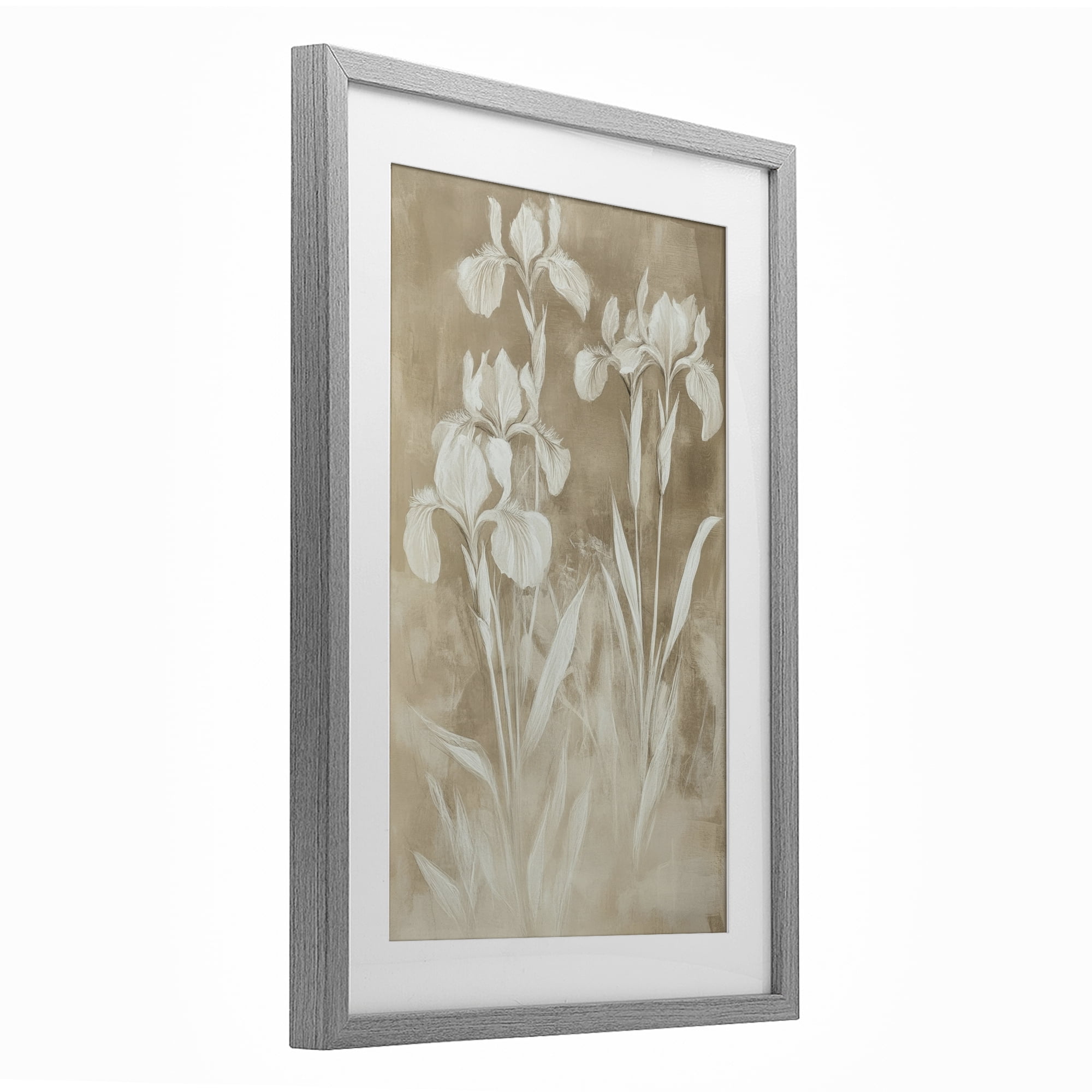 Stupell Industries Neutral Iris Botanical Study Gray Framed Print Under Glass, design by Petal Prints Design