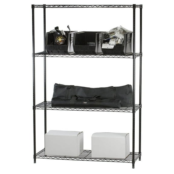Shelving Inc. 18" d x 48" w x 64" h Black Wire Shelving with 4 Tier Shelves, Weight Capacity 300lbs Per Shelf