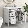 thumbnail image 3 of 30-Inch White Modern Bathroom Vanity with Top Ceramic Sink - Free-Standing Storage Cabinet, 3 Drawers (2 Regular + 1 Tip-out) & 1 Door, Adjustable Shelf, Cabinet Door Organizer, Solid Wood Legs & MDF, 3 of 9