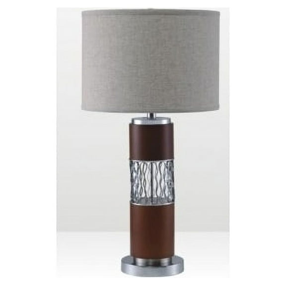 NEW Espresso & Brushed Steel Base with Beige Fabric Shade Finish 29" Table Lamp 8301