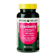 Spring Valley Cranberry + Vitamin C Urinary Tract Support Softgels, 500 mg, 60 Count