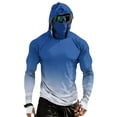 thumbnail image 3 of Men's Long Sleeve Sun Shirt with Hood and Mask, Ombre Color Block Design UPF 50+ Rash Guard, Lightweight Athletic Top Blue L, 3 of 9