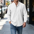 thumbnail image 3 of JTSRKL Mens Linen Cotton Button Down Shirts Long Sleeve Mock Neck Banded Collar T-Shirts Retro Summer Beach Vacation Pocket Tops, 3 of 8