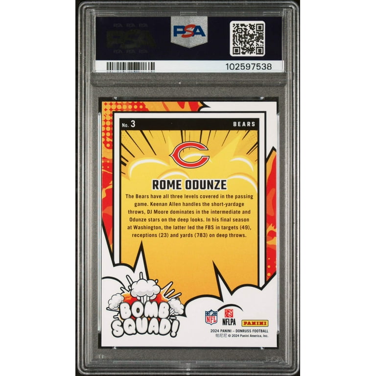 Graded 2024 Panini Donruss Rome Odunze #3 Bomb Squad Rookie RC