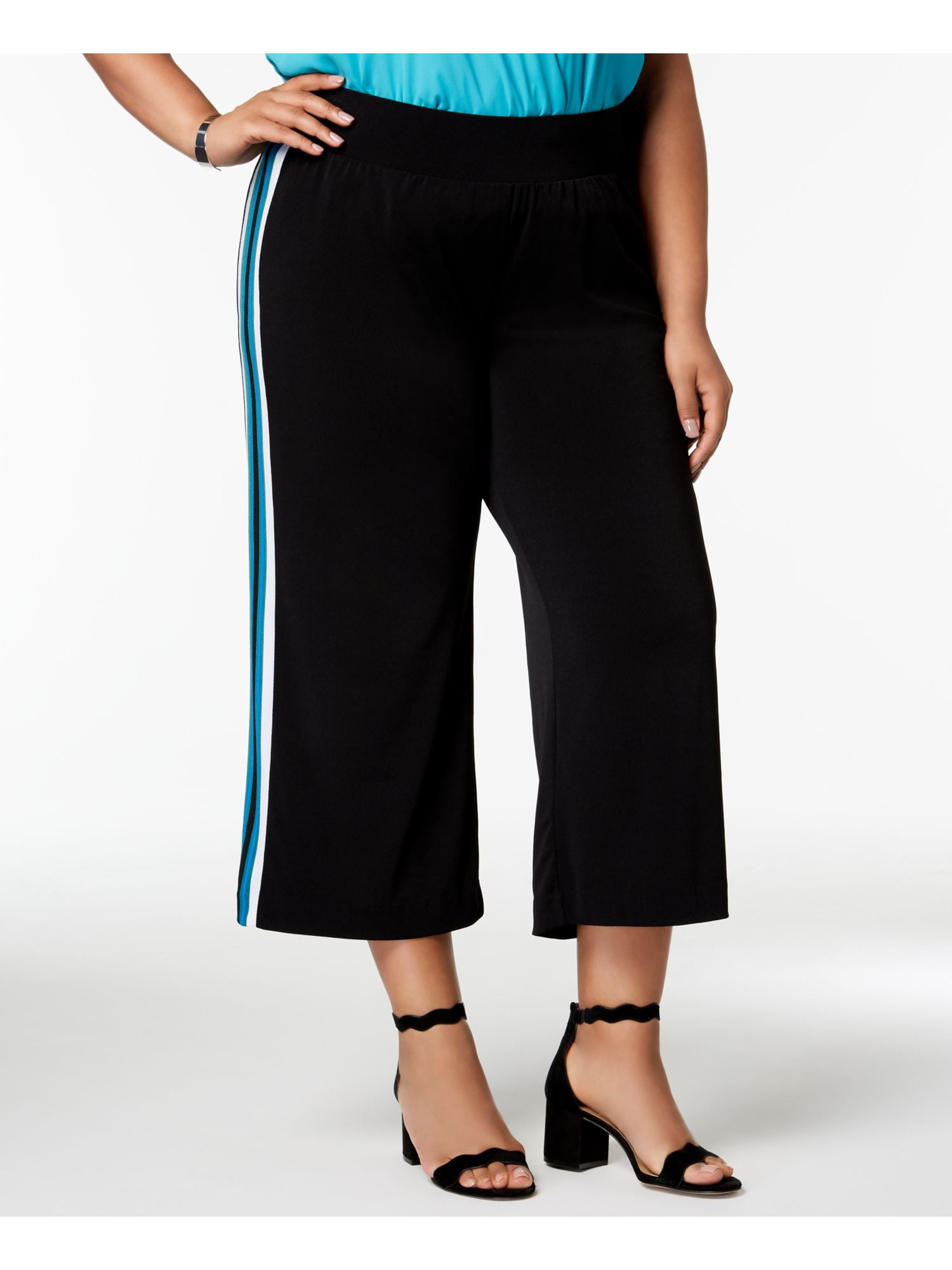 INC Womens Black Varsity Stripe Cropped 