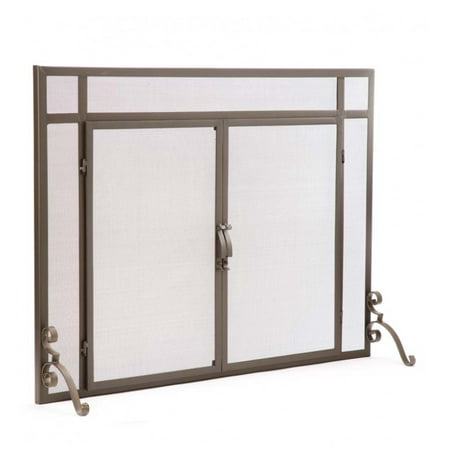 

Plow & Hearth 39 W x 31 H Flat Guard Steel Fireplace Fire Screen w/Doors in Bronze