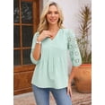 thumbnail image 4 of DARING DIVA Women's Eyelet 3/4 Sleeve V Neck Peplum Tops Pleated Shirts XL Mint Green, 4 of 7