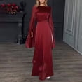 thumbnail image 2 of KHONTS Women's Solid Color Maxi Dresses Long Sleeve Pleated Evening Dress Elegant Belted Cocktail Dress Red XXL, 2 of 4