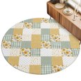 thumbnail image 2 of Round Rugs 6Ft, Yellow Green Checkered Floral Round Area Rug Washable Indoor Throw Carpet, Farmhouse Art Flowers Buffalo Soft Non Slip Circle Rug for Office Cabinet Home Decor Aesthetic, 2 of 8