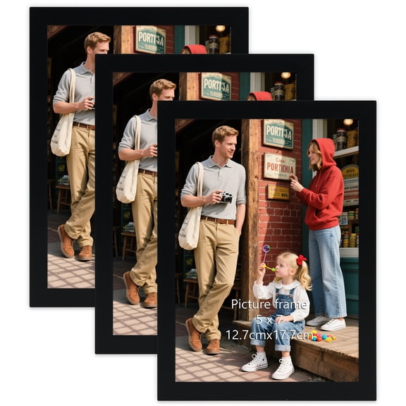 5x7 Picture Frames 3 Pack Black, Wall Mount & Tabletop Photo Frames for Home Table Decor