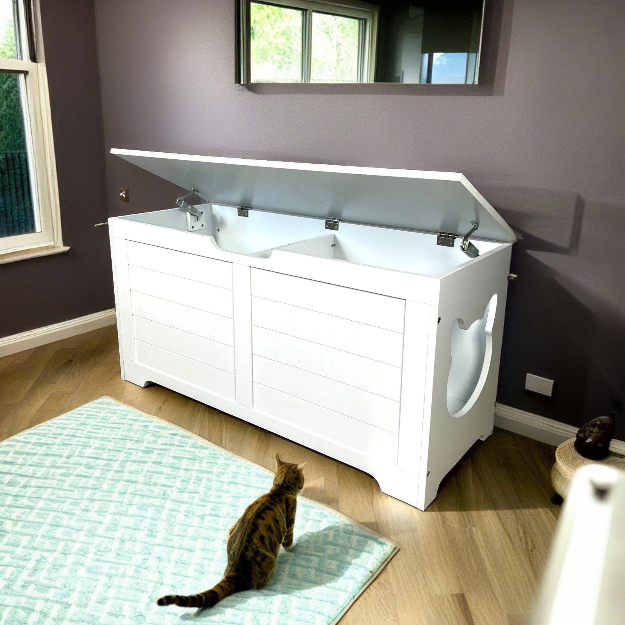 resenkos 39" Large Hidden Cat Litter Box Furniture for Indoor Cats, Top Open Cat Washroom Enclosure Houses, White