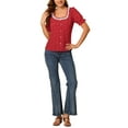 thumbnail image 2 of INSPIRE CHIC Women's Floral Print Lace Contrast Collar Puff Short Sleeve Blouse XS Red, 2 of 6
