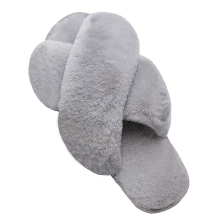 Ginisom Women s Fuzzy Slippers Cross Band Fluffy Open Toe House Slide Slipper