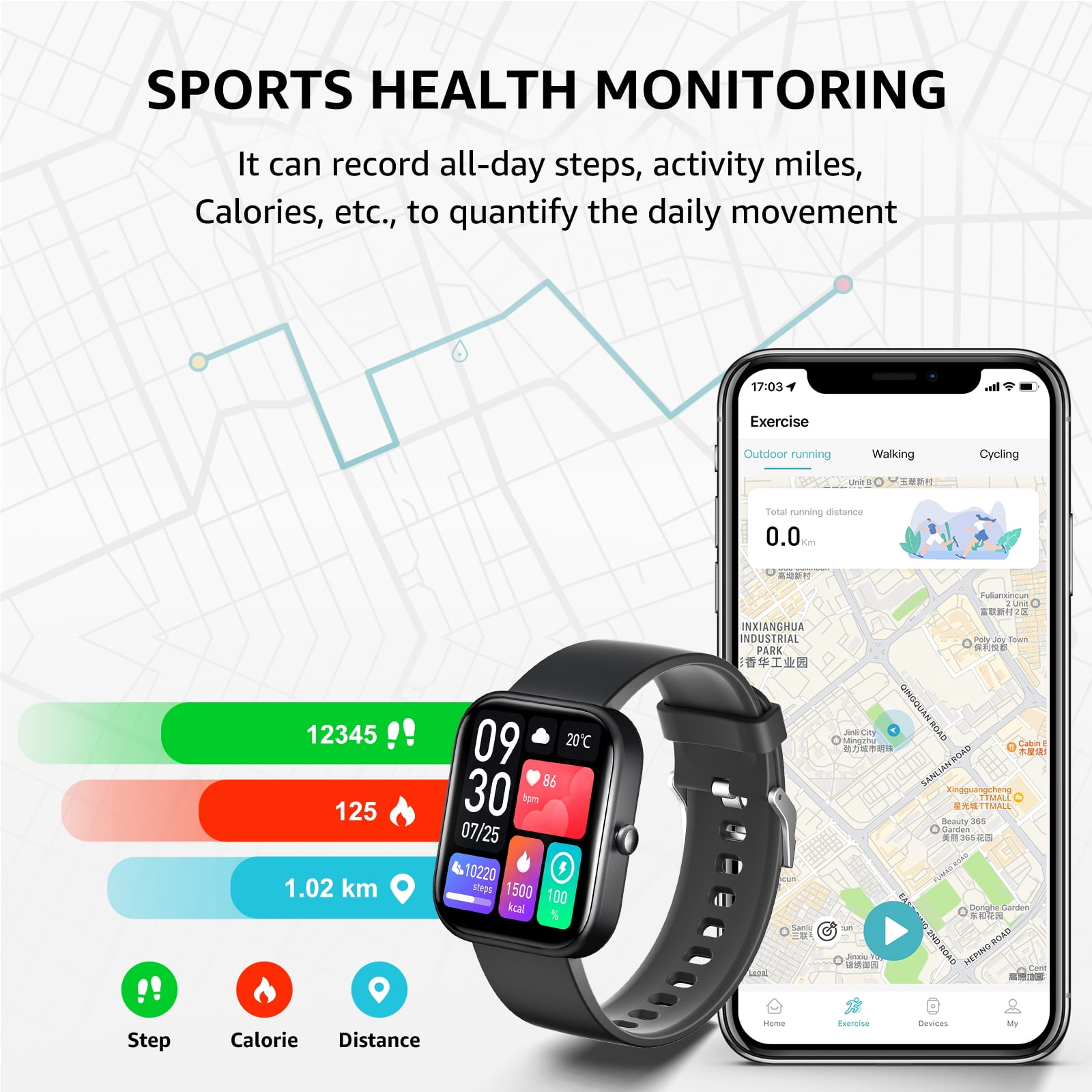 RDRKR GTS5 Adult Smart Watch for Android and IOS, Fitness Tracker, IP67 Waterproof, Smart Watch for Women Men (Black)