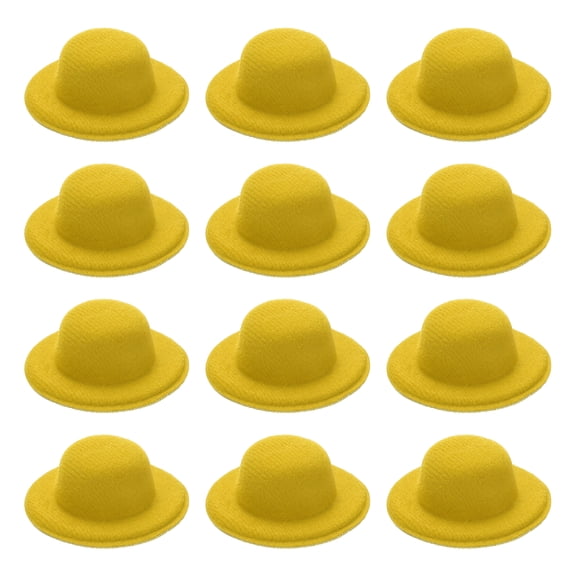 Uxcell 2.3" Mini Formal Hats, 12 Pcs Miniature Doll Hats Mini Top Hat for Crafts Hair Accessories Decorate Doll Snowman, Yellow