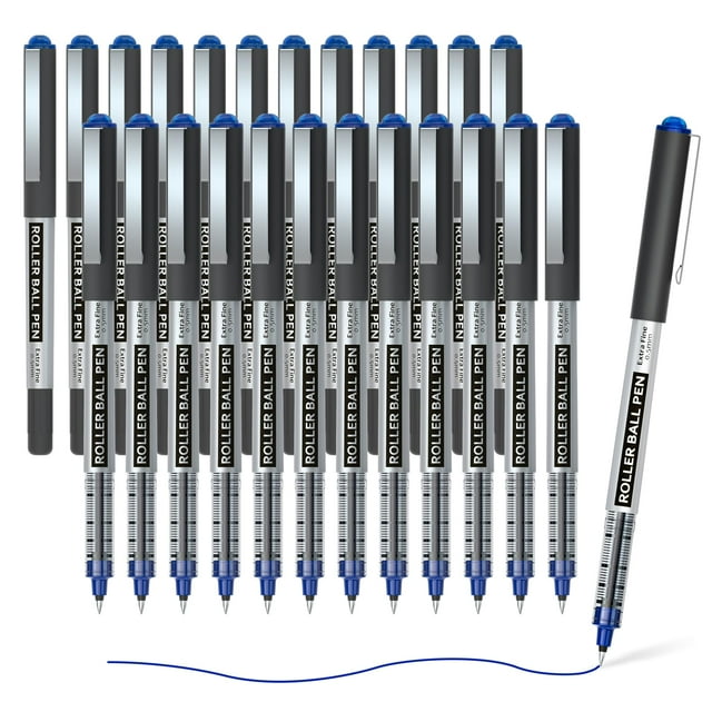 Shuttle Art Stylos à Bille Roulante, Lot de 25, Stylos à Bille Roulante Bleus à Pointe Fine, Stylos à Encre Liquide 0,5 mm pour Écrire, Journal, Prise de Notes, École, Bureau