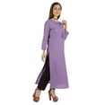 thumbnail image 4 of Moomaya Solid Long Kurti For Women Cotton Tunic 3/4 Sleeve Ethnic Formal Kurta w/ Pockets, 4 of 7