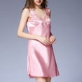 thumbnail image 5 of Lu's Chic Women's Sleeveless Chemise Nightgown Satin Lingerie Shelf Bra Full Slip Tank Sexy Negligee Sleepwear Pleated Nighty Lace Silk Nightdress A Line V Neck Summer Sleep Dress Mini Pink Large, 5 of 5