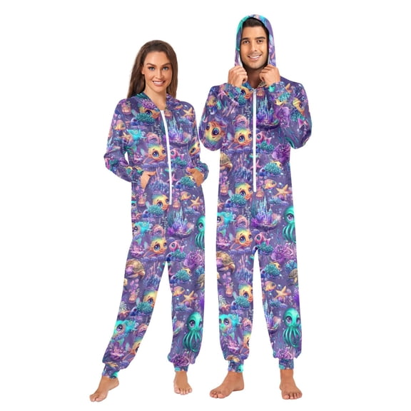 joogoo Magic Fish Ocean Castle Unisex Adults Onesies Pajamas Jumpsuits L