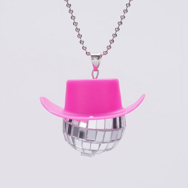 Accesorio de coche de bola de discoteca rosa, adorno de espejo de discoteca, accesorio de sombrero de vaquero de discoteca, bola de coche, encanto de discoteca, discoteca para coche, accesor