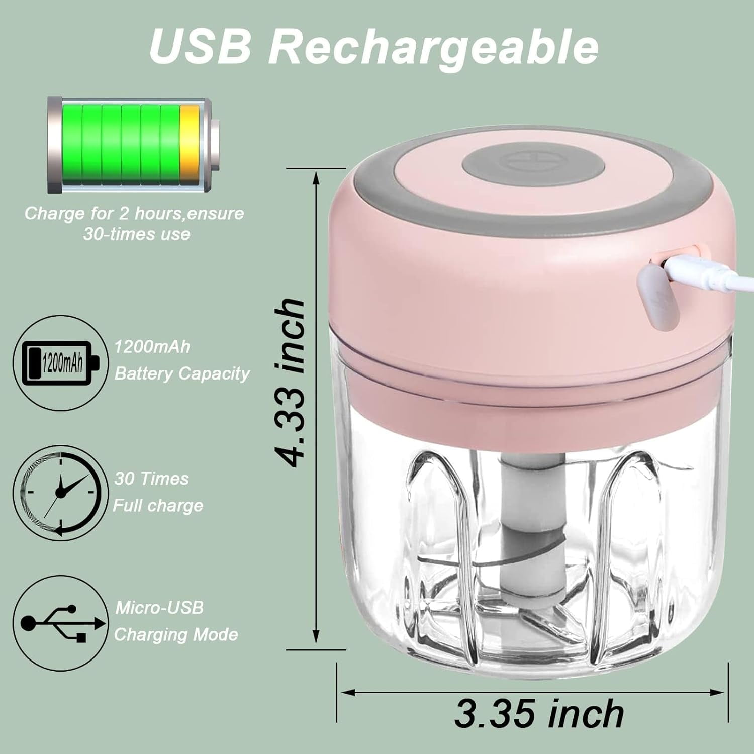 Woveruco 250ML Electric Garlic Chopper,Mini Portable Veggie Chopper, Garlic Grinder Masher Onion Chopper,Blender to Vegetable, Wireless Food Processor for Ginger, Chili, Fruit, Meat, etc-250ml Pink