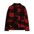 thumbnail image 4 of Women Plaid Shacket Jacket Fall Casual Long Sleeve Button Tartan Trench Coat Winter Clothing With Side Pockets (XL, Red), 4 of 5