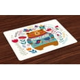 thumbnail image 1 of Ambesonne Bear Place Mats Set of 4, Cartoon Flowers and Leaves, Standard Size, Multicolor, 1 of 4