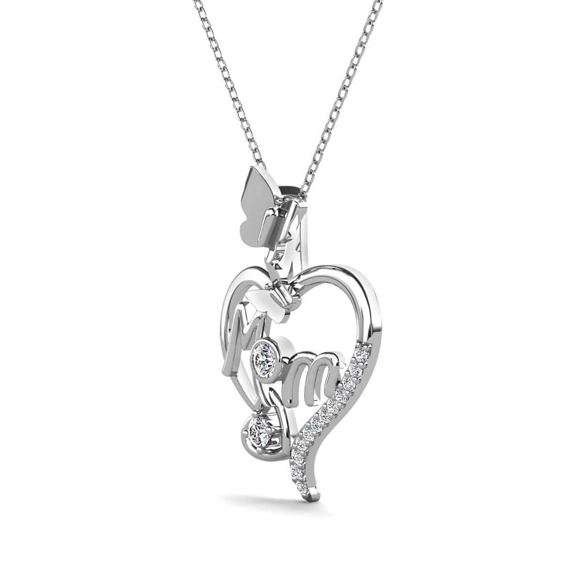 Cate & Chloe Mabel 18k White Gold Plated Mom Heart Necklace with Simulated Diamonds Gift for Women