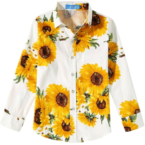 SSLR Big Boys Cotton Casual Button Down Long Sleeve Shirt Floral Shirt