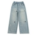 thumbnail image 5 of Gubotare Girls Jeans Wide Leg Girl's Flap Pocket Side High Waist Straight Leg Cargo Long Jeans Denim Pants Size 13-14 (Light Blue,13-14 Years), 5 of 5