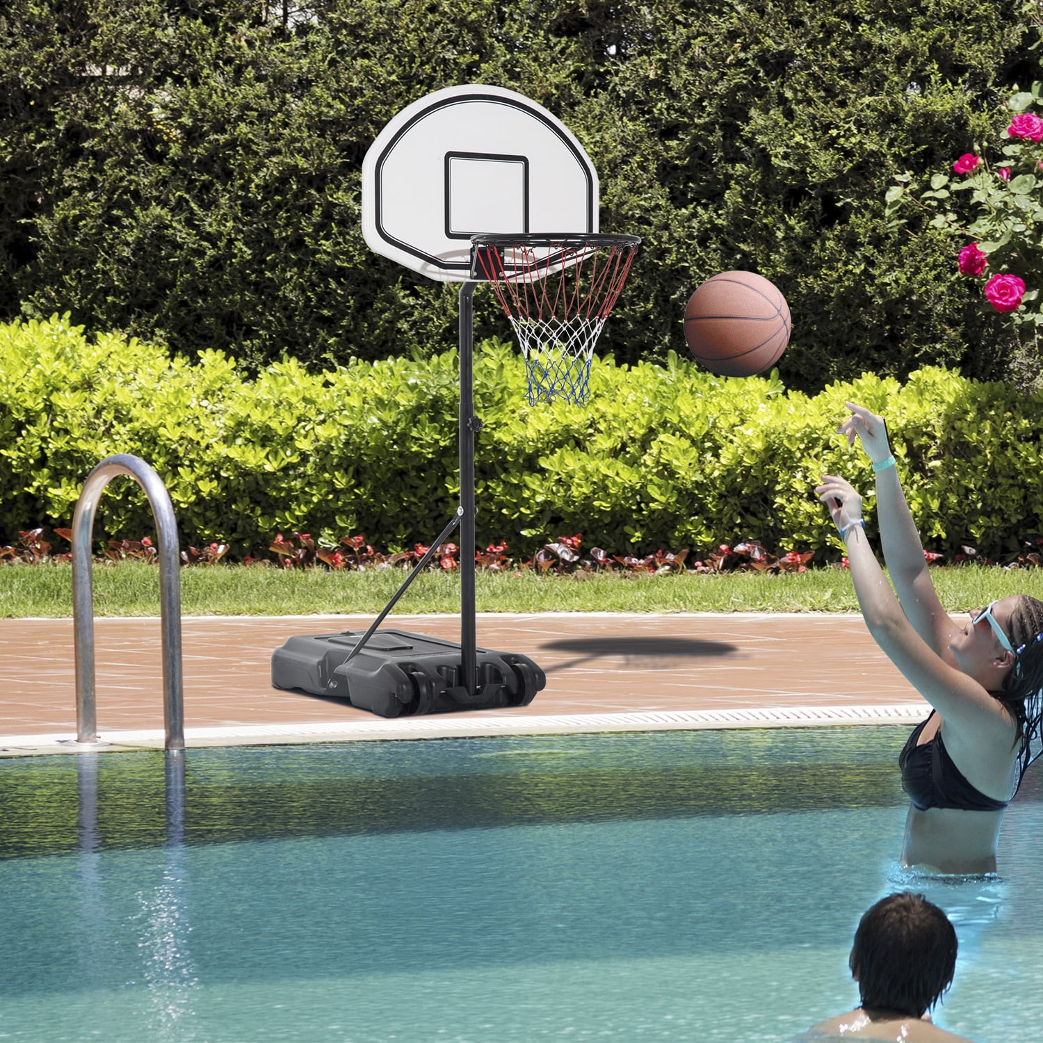 51"64" Height Adjustable Basket Ball System Poolside Hoop Stand