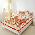 thumbnail image 4 of Manfei Lovely Gingerbread Man Full Size Sheets,Xmas Dessert Candy Cane Bed Sheets,Brown Beige Red Sheet Sets For Girls Boys,Ultra Soft Home Decor,4pcs, 4 of 7