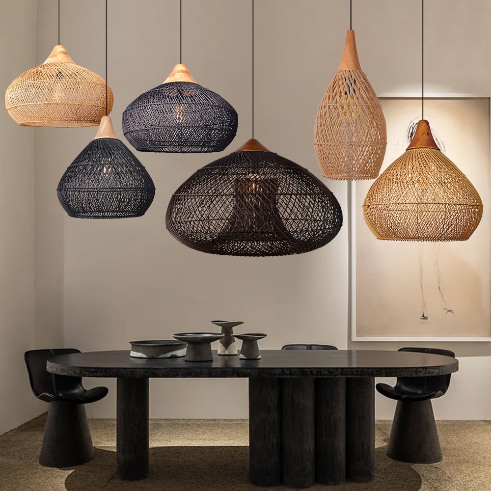 UEEYAC Wabi-sabi Retro Living Room Rattan Pendant Light Solid Wood