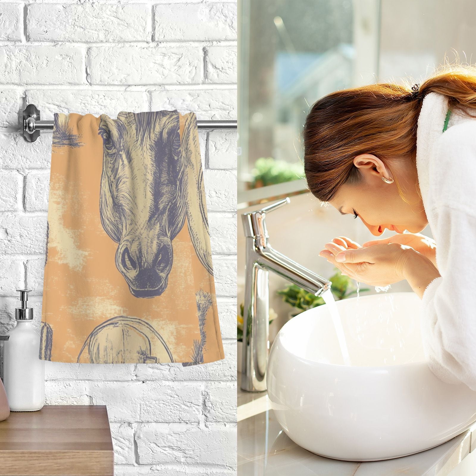 Cow Face Wild Hand Towels Cotton Bath Towels Large Face Towels Absorbent for Bathroom 2 Packs