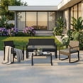 thumbnail image 2 of Set de 4 Piezas de Mimbre para Exterior – Sillas Mecedoras – Mesa de Café con Vidrio – Ratán PE – Jardín, Porche y Piscina – Mecedoras, 2 of 9