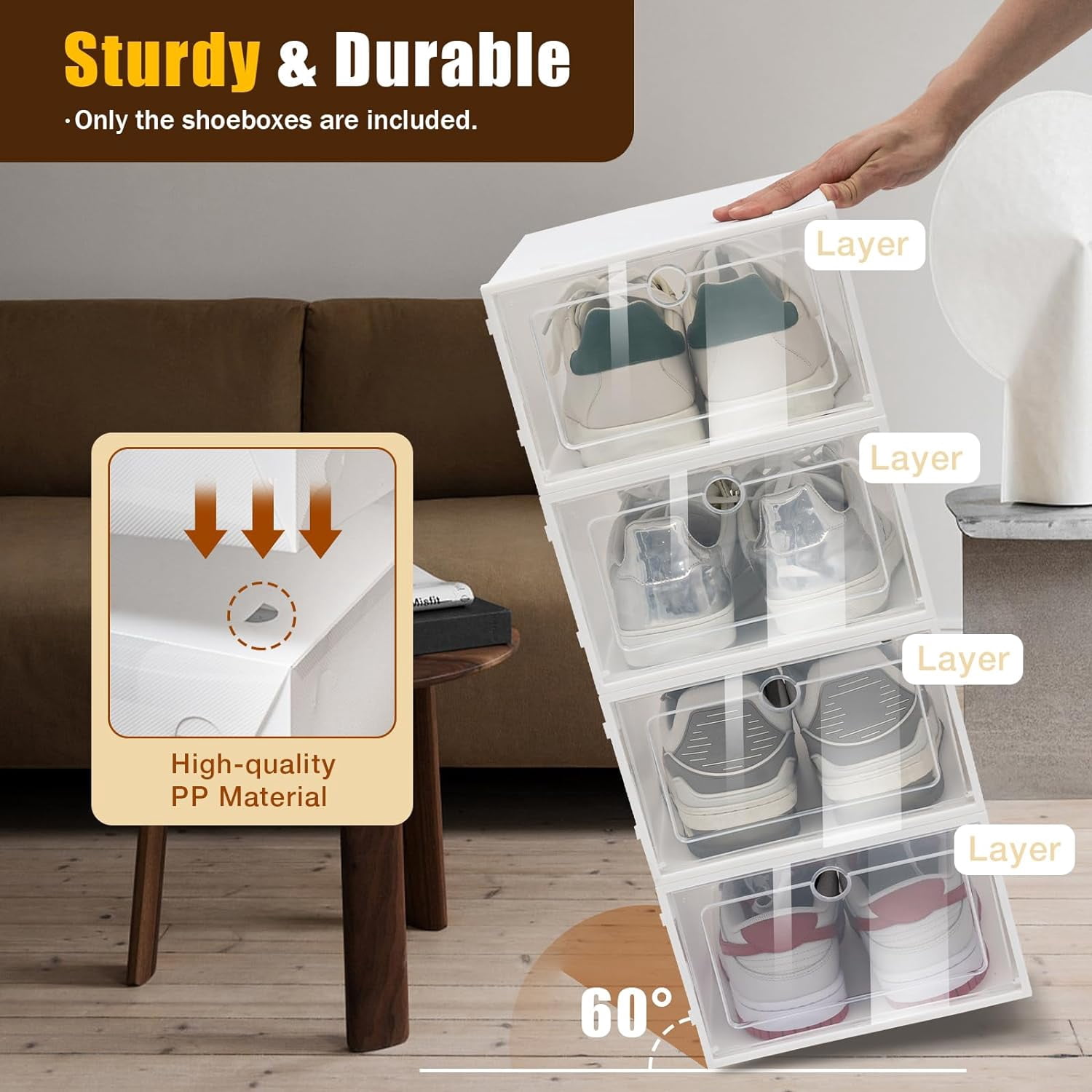 24 Pack Shoe Storage Boxs, Foldable Clear Plastic Shoe Organizer for Closet, Space Saving Stackable Shoe Rack for Entryway, Drop Front, Under Bed