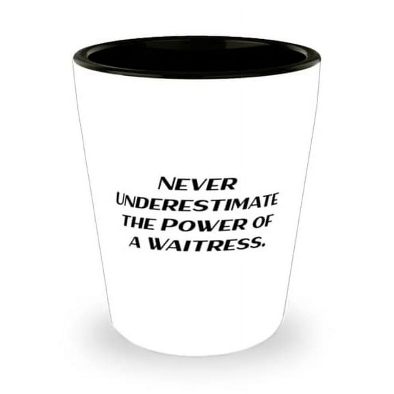 Never Underestimate the Power of a Waitress. Shot Glass, Waitress Ceramic Cup, New For Waitress